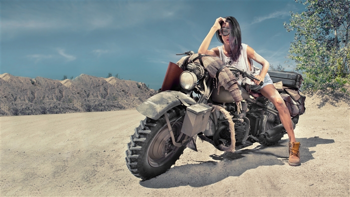 Girl on a desert offroad bike 4K