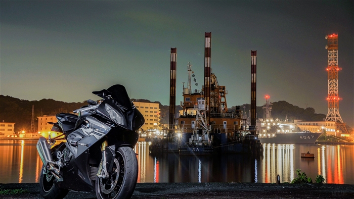 Black BMW S1000RR Motorcycle at Night