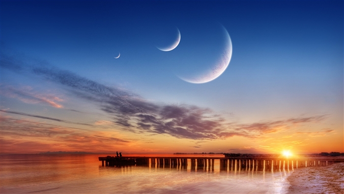 Three Moons Over Ocean Pier at Sunset 4K