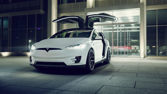 White Tesla Model X with Falcon Wing Doors
