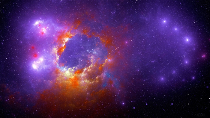 Purple and orange nebula digital art 4K