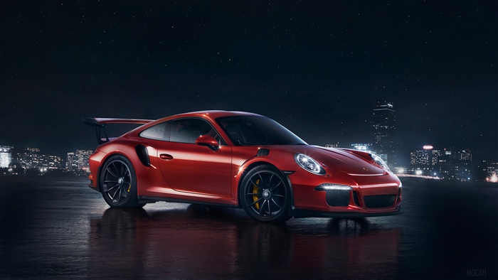 Red Porsche RS GT3 in City at Night 4K