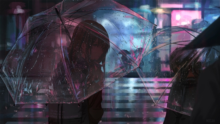 Anime Girl In Rain With Umbrella