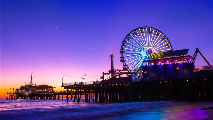 Santa Monica Pier at Sunset with Ferris Wheel