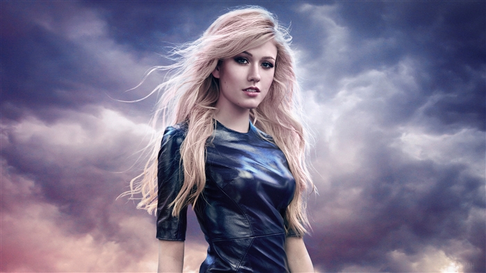 Katherine McNamara in a black leather dress