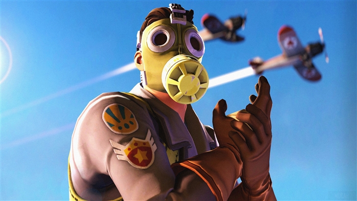 Fortnite Pilot with Gas Mask and Airplanes 4K