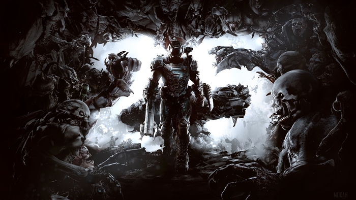 Doom Slayer surrounded by demons in Doom Eternal 4K