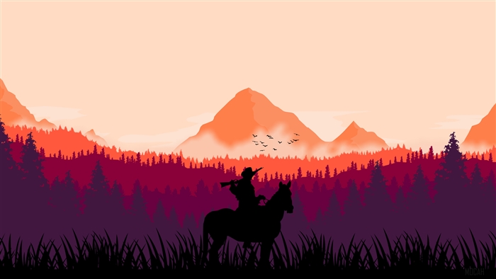 Minimalist Art of a Cowboy on Horseback in Mountains 4K