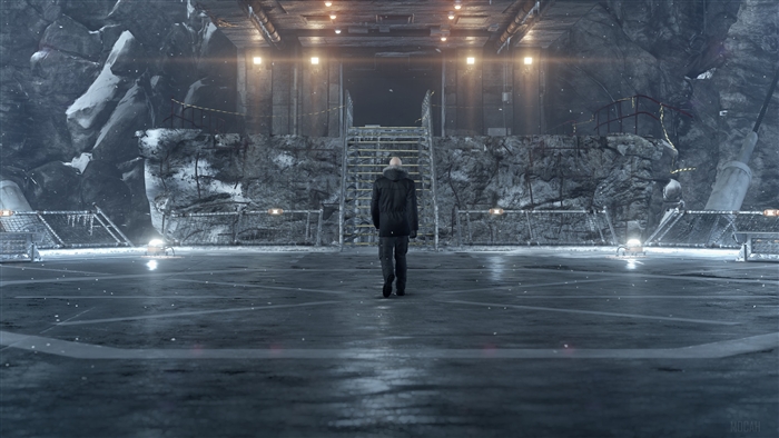 Agent 47 from Hitman 2 in a hangar