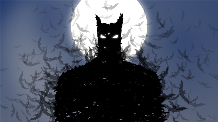 Batman silhouette with bats and moon 4K