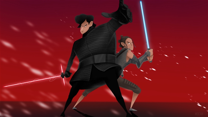 Rey and Kylo Ren from Star Wars Artwork 4K