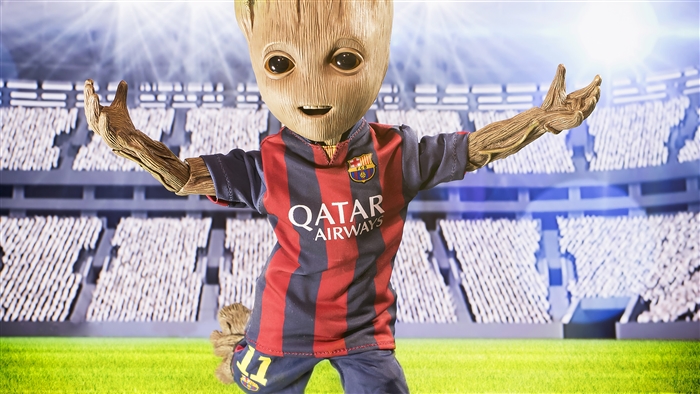 Baby Groot in Barcelona Jersey at Stadium 4K