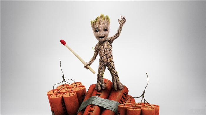 Baby Groot from Guardians of the Galaxy with Dynamite