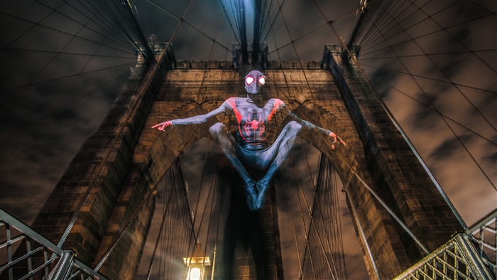 Miles Morales Spider-Man Cosplay on Brooklyn Bridge 4K