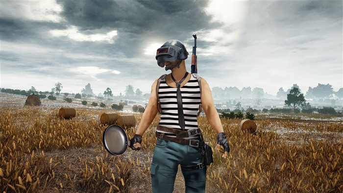 PUBG Player holding a Pan and Rifle