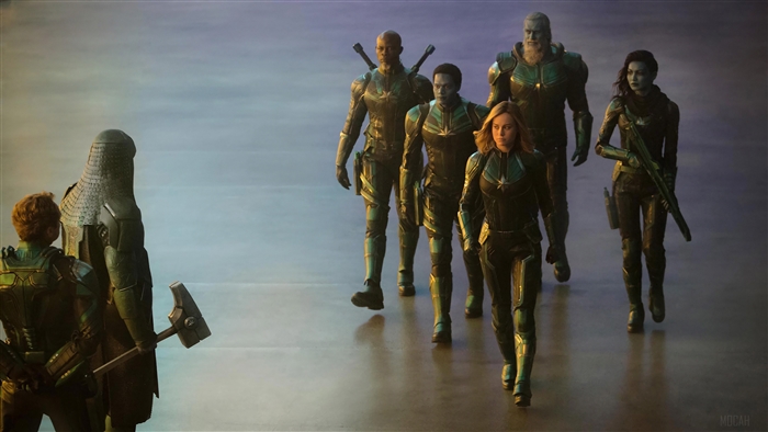 Captain Marvel and Starforce team walking