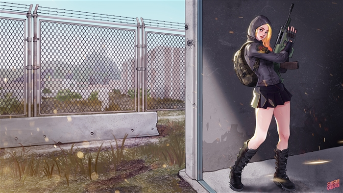 Girl with rifle from PUBG 4K