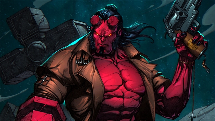 Hellboy with Gun and Cross 4K Art