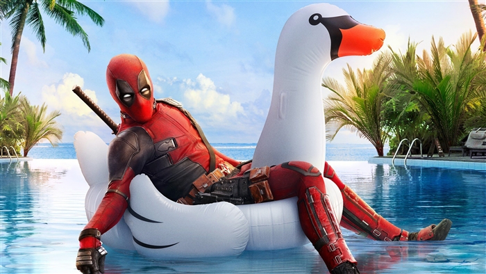 Deadpool on a Swan Float in Pool 4K