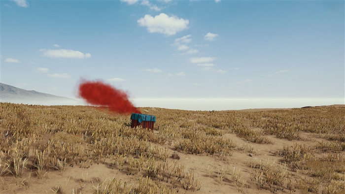 PUBG Air Drop in a field with red smoke