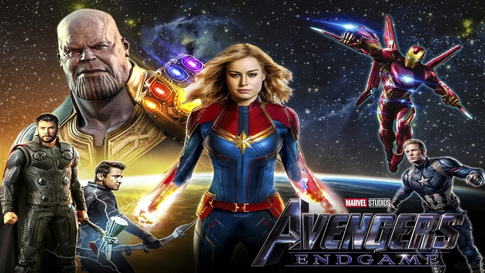 Avengers: Endgame Poster with Thanos, Captain Marvel, Iron Man, Captain America, Thor, and Hawkeye