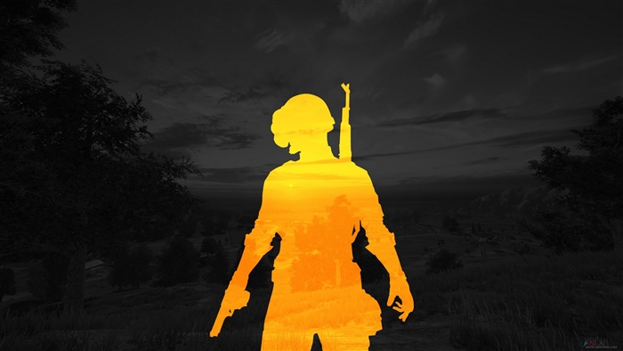 PlayerUnknowns Battlegrounds silhouette with sunset overlay