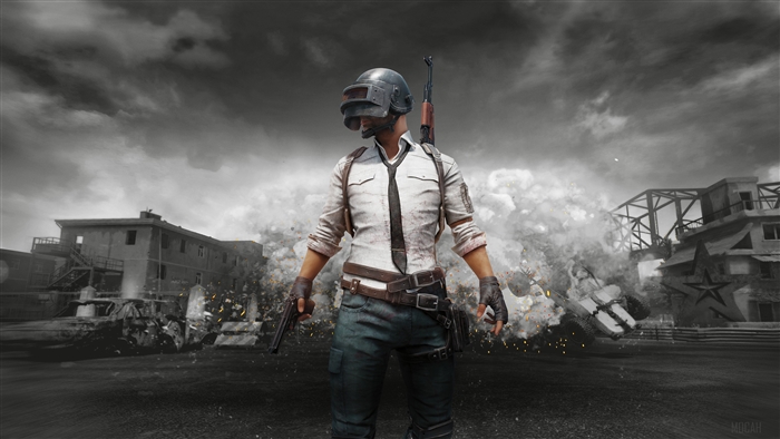 PUBG character with guns and rifle in monochrome 4K