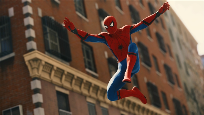 Spider-Man jumping in front of buildings 4K