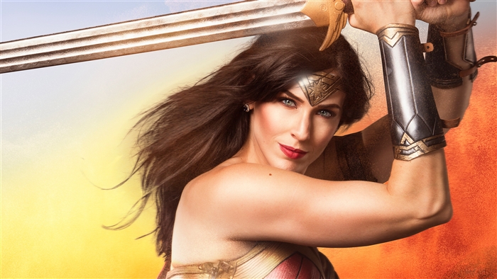 Wonder Woman Cosplayer Holding Sword 4K