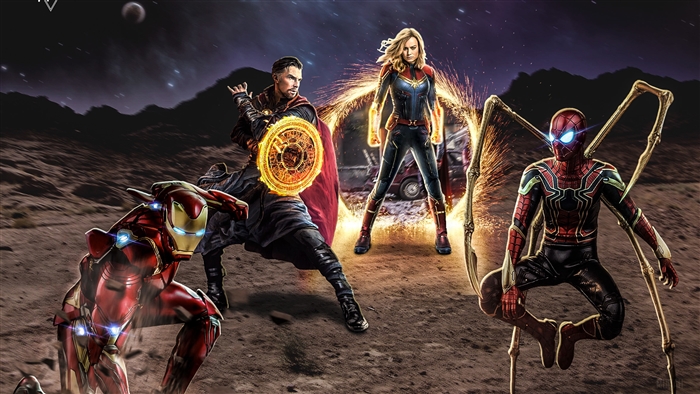 Iron Man, Doctor Strange, Captain Marvel, and Spider-Man in 4K
