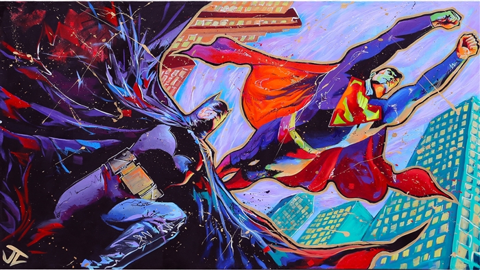 Batman and Superman in Glitch Art Style 4K