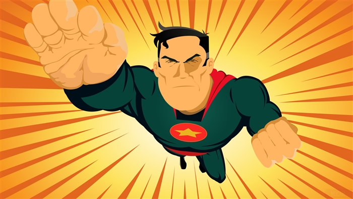 Superhero flying with fists forward 4K