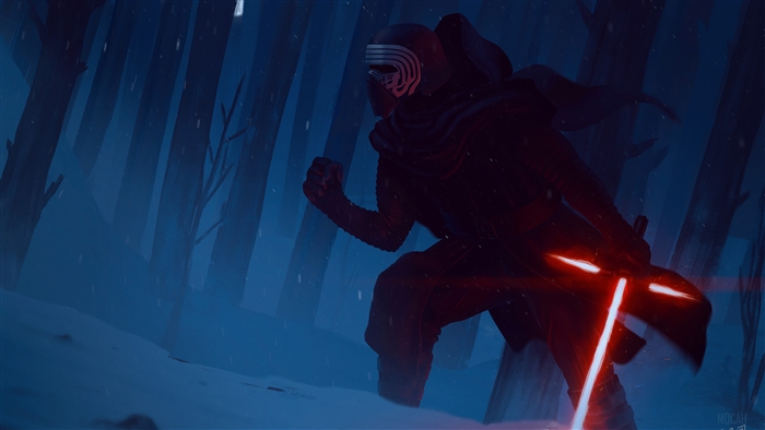 Kylo Ren from Star Wars in a snowy forest 4K