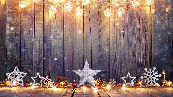 4K Christmas Stars and Lights on Wood