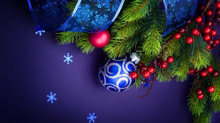 4K Christmas Ornaments and Pine Branch