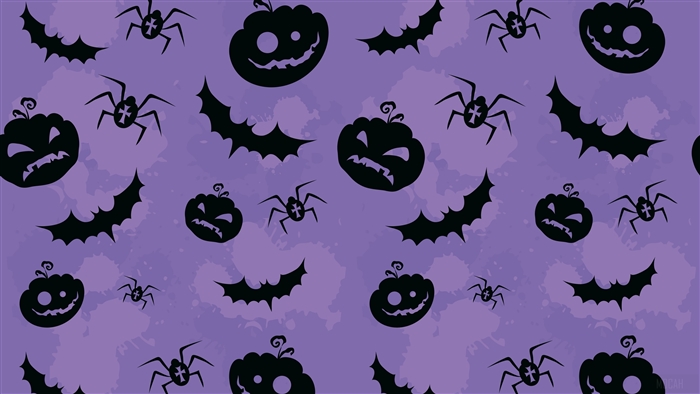 Halloween 4K Background with Pumpkins, Bats, and Spiders