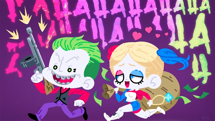 Joker and Harley Quinn running with money and gun 4K