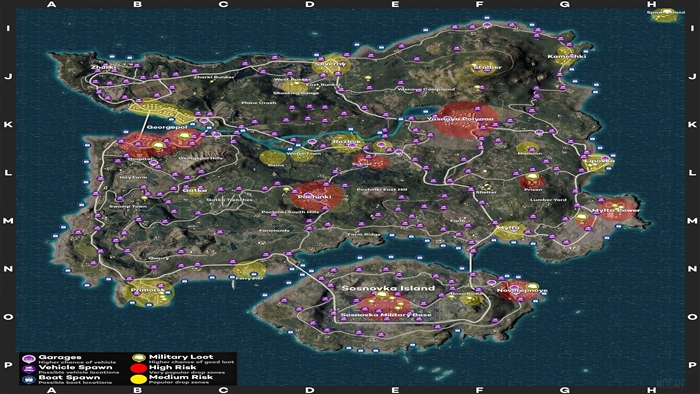 PUBG Erangel Loot and Vehicle Spawn Map 4K