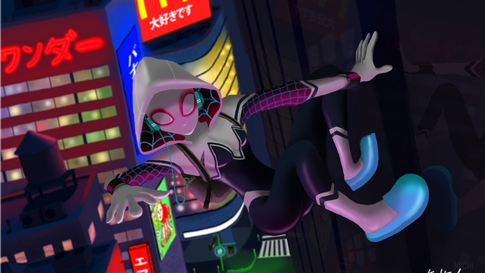 Spider-Gwen in a Neon City