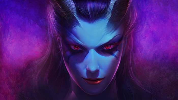 Demoness with red eyes and horns from Dota 2 Fan Art 4K