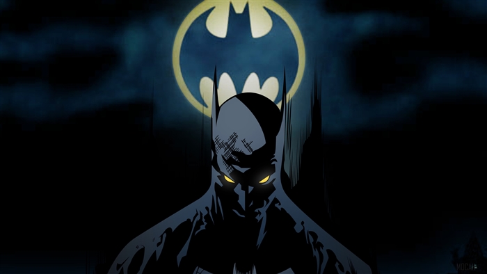 Batman from DC Comics behind Bat-Signal 4K
