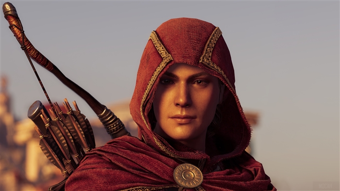 Kassandra from Assassin's Creed Odyssey in Red Hood 4K