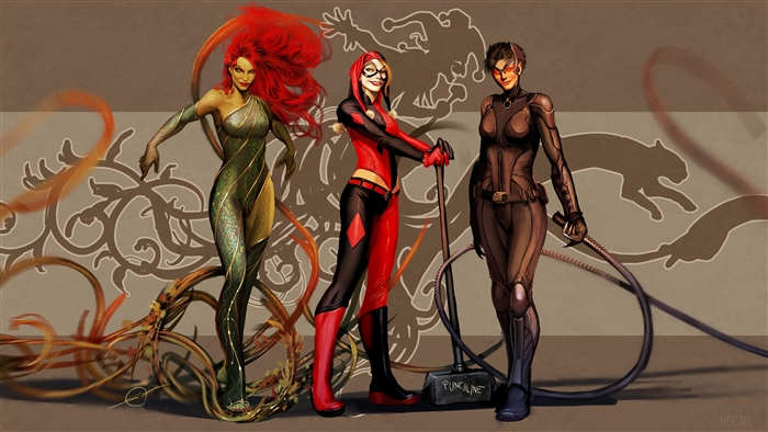 Poison Ivy, Harley Quinn, and Catwoman from DC Comics
