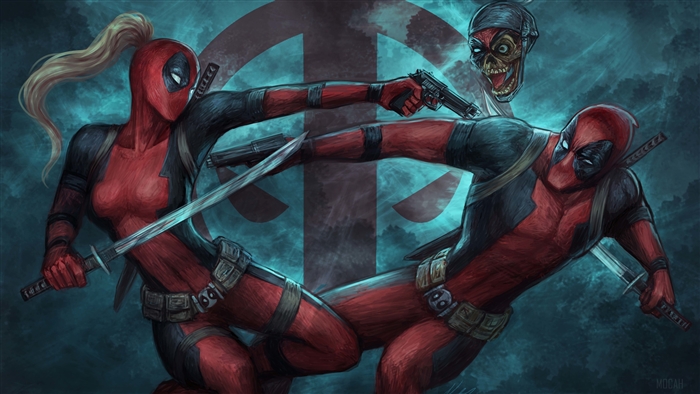 Deadpool and Lady Deadpool with Zombie