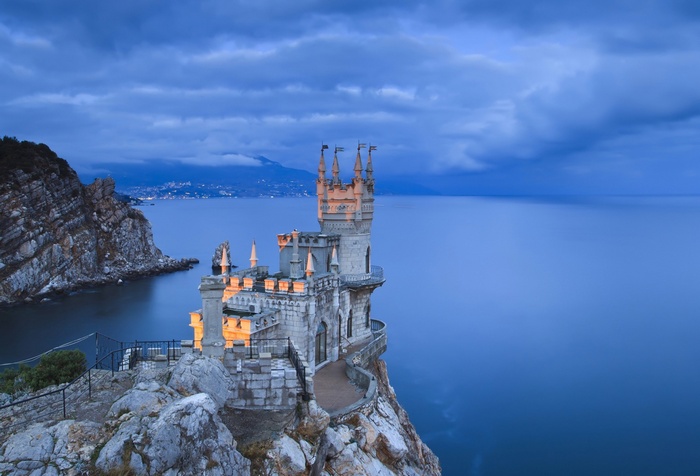 Swallow's Nest Castle on Crimean Coast at Evening