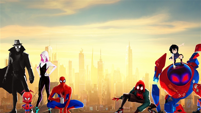 Spider-Man: Into the Spider-Verse characters in a city