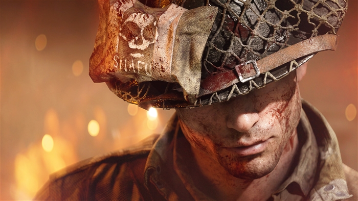 Soldier with "SNAFU" helmet in Battlefield V 4K