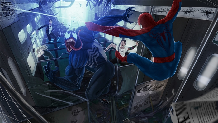Spider-Man and Venom Fighting 4K