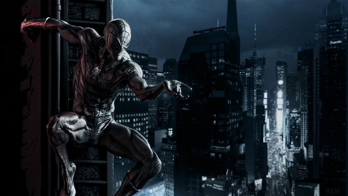 Black Spiderman on a building in New York City 4K