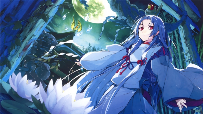 Girl with blue hair and lotus flowers 4K